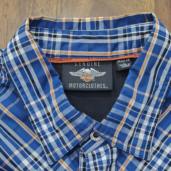 Harley Davidson HD Performance Men's Button Down Shirt Vented Plaid SS Blue L - Picture 4 of 7